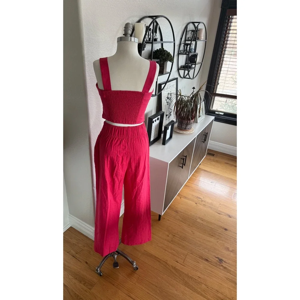Abercrombie & Fitch Pink Linen Blend 2 Piece Set Crop Top Wide Leg Pants Small - Picture 4 of 16